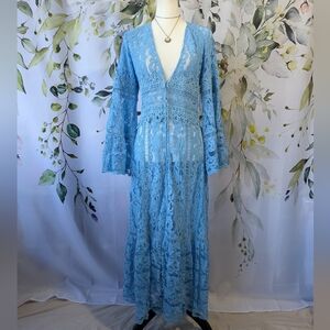 Boston Proper Light Blue Lace Maxi Dress with V-Neck